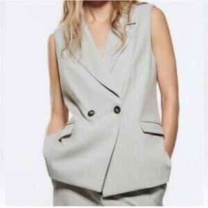 Zara Grey Double Button Collared Menswear Style Vest